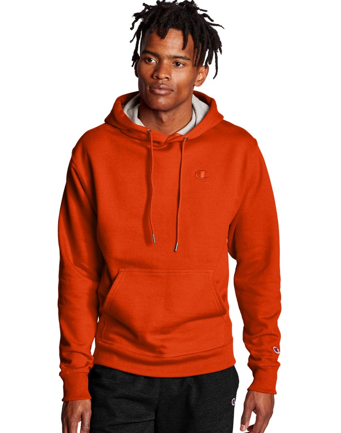 Champion Mens Hoodie NZ - Powerblend Fleece C Logo Orange ( 2873-YLGHN )